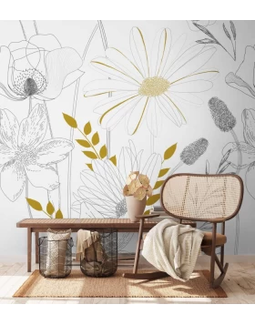 Φωτοταπετσαρία Τοίχου The Wall 2 Floral Black Grey Yellow 392131