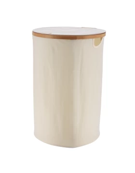 Καλάθι Απλύτων Πτυσσόμενο Λευκό με Καπάκι Polyester/Bamboo 8450