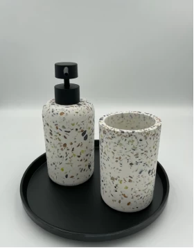 S/3 Σετ Μπάνιου με Δισκάκι Polyresin Terrazzo MLB2310K48-6