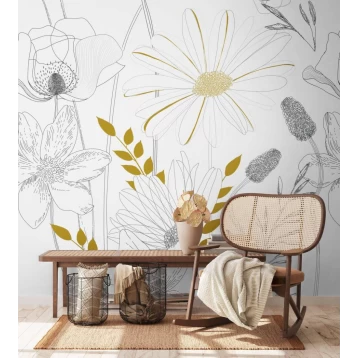 Φωτοταπετσαρία Τοίχου The Wall 2 Floral Black Grey Yellow 392131