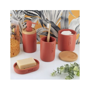 S/4 Σετ μπάνιου Polyresin/Bamboo Terracotta 06.62101125