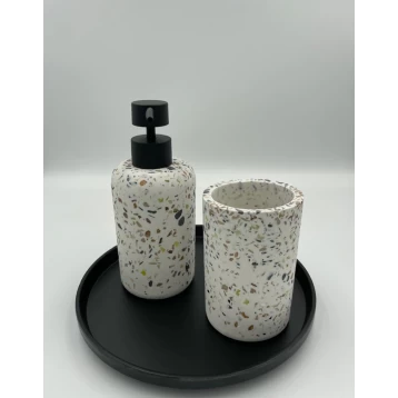 S/3 Σετ Μπάνιου με Δισκάκι Polyresin Terrazzo MLB2310K48-6